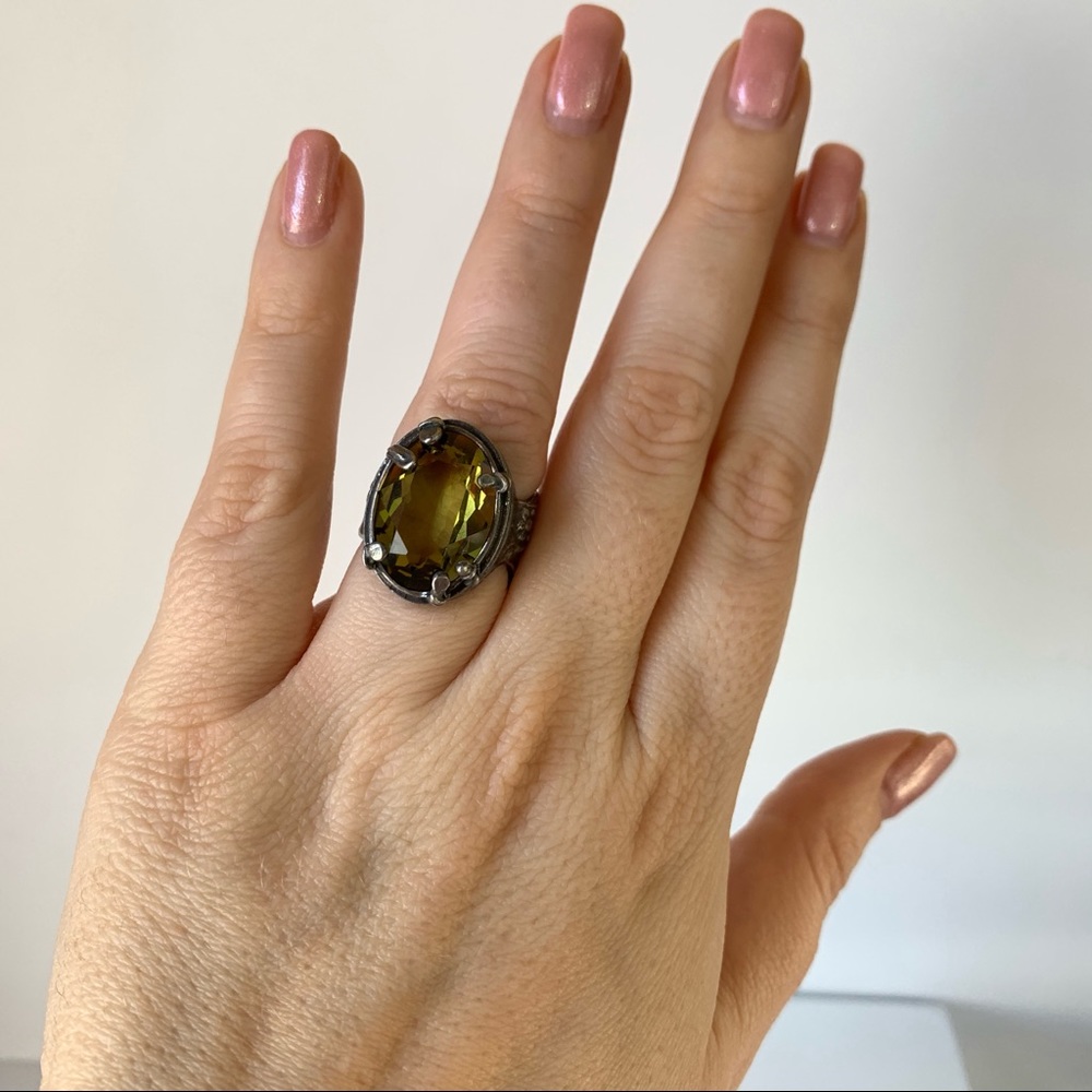 Olivine Swarovski Crystal Ring 925 R1883 - Picture 5 of 8